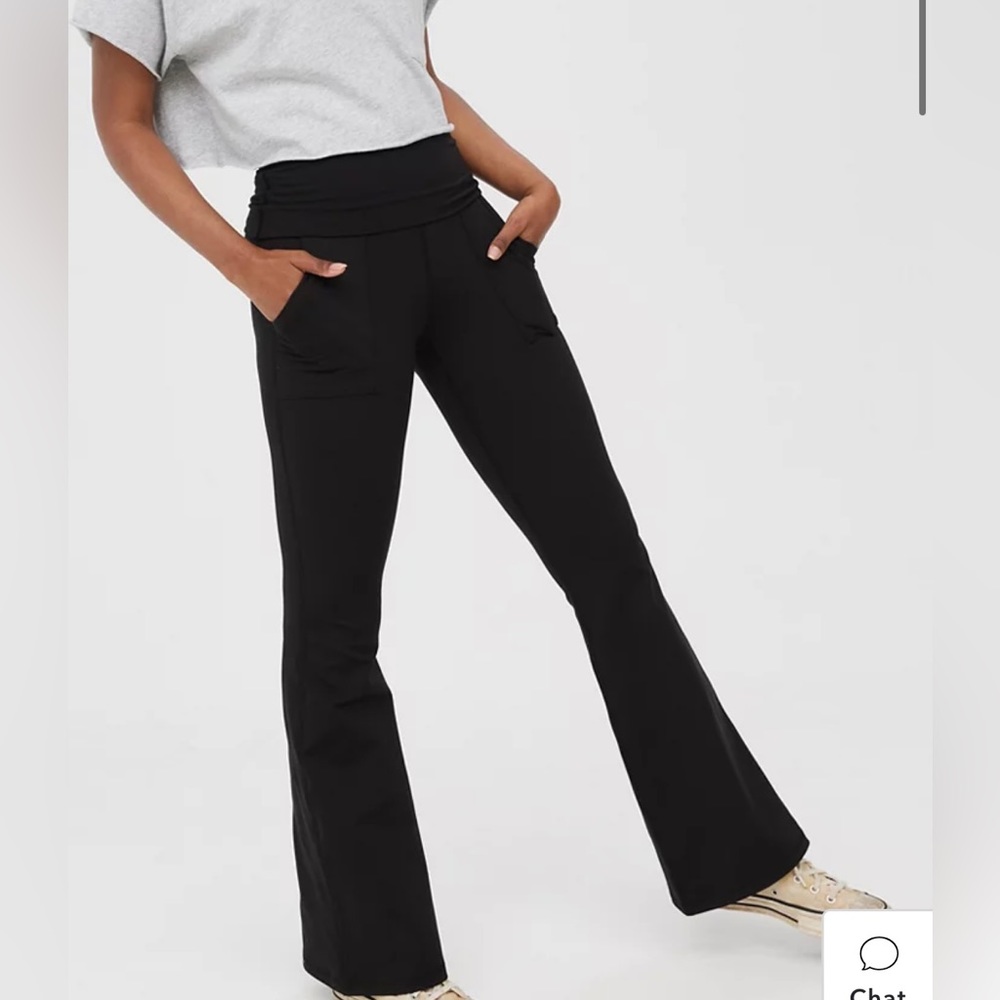 OFFLINE By Aerie The Hugger High Waisted Foldover Flare Legging in Black
